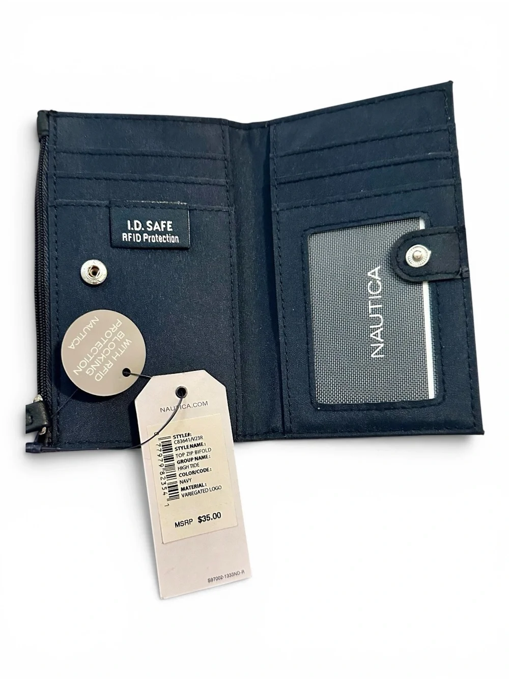 NAUTICA Indigo Embossed Logo Bifold Wallet with Zip Coin Pocket - Picture 3 of 9